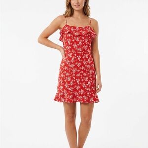 Acoa Ruffled Floral Red Dress Small